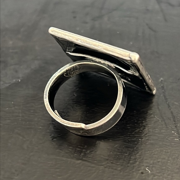 925 Sterling silver square statement ring checkered pattern adjustable vintage - Picture 5 of 5